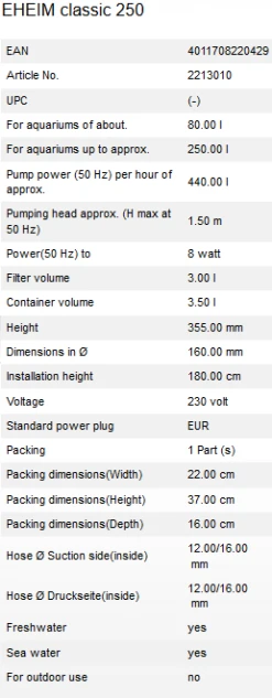 Eheim Classic 250 (2213) Canister Filter -Sea View Aquarium Shop 250
