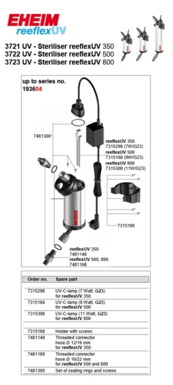 Eheim ReeflexUV 350 -Sea View Aquarium Shop eheimreeflexuvparts1