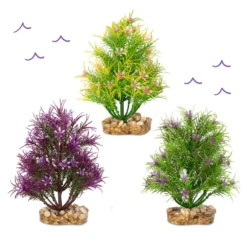 Kazoo Plastic Plant Thin Leaf With Flowers Assorted